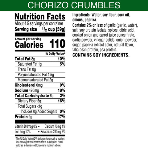 Morningstar Farms Meal Solutions Veggie Chorizo, 10 Ounce -- 6 per case.