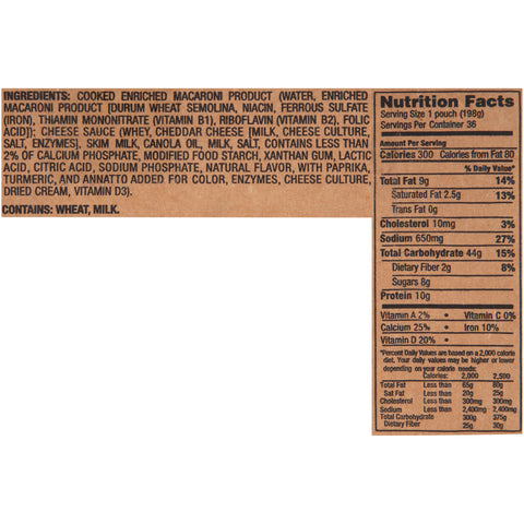 Macaroni & Cheese Frozen Pouch Pack