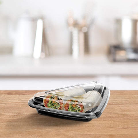 Creative Carryouts® CONTAINER PLASTIC BOXLINE™ BLACK BASE/CLEAR LID HINGED MEDIUM 10.6X8.2X2.2