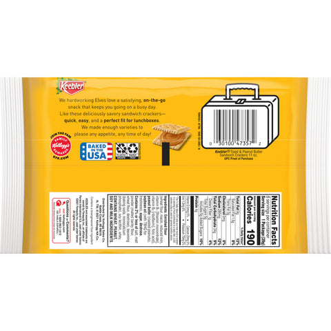 Keebler Toast and Peanut Butter Sandwich Cracker, 8 Ounce -- 12 per case.