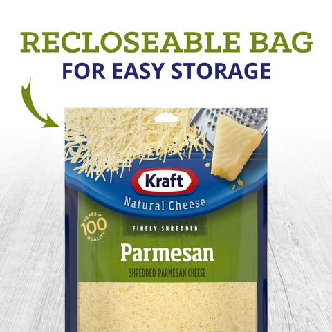 Kraft Zip Pak Natural Finely Shredded Parmesan Cheese, 6 Ounce -- 12 per case.