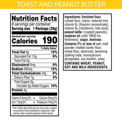 Keebler Toast and Peanut Butter Sandwich Cracker, 8 Ounce -- 12 per case.