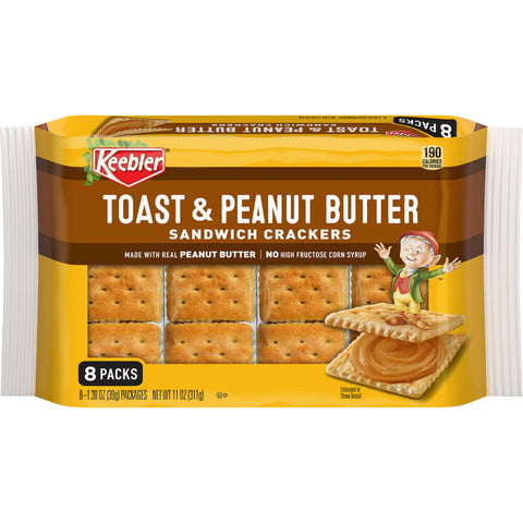 Keebler Toast and Peanut Butter Sandwich Cracker, 8 Ounce -- 12 per case.