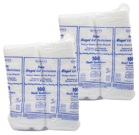 Container Foam White Hinged 3 Compartment Small 8x7.5x3