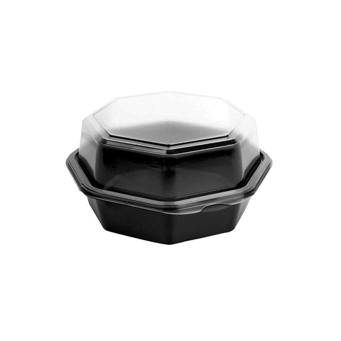 Container Plastic Black/clear Hinged Octagon 6x2.5