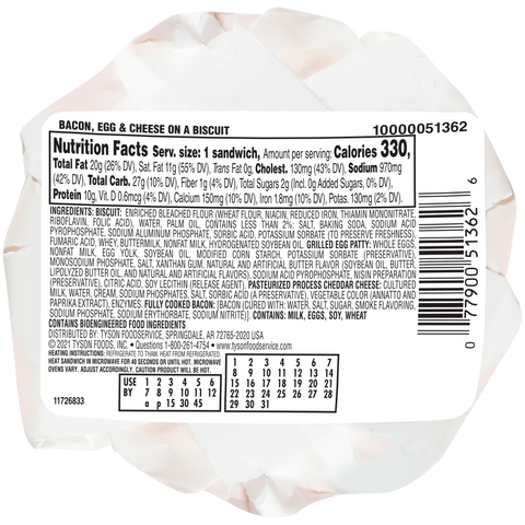 Sandwich Bacon Egg & Cheese Biscuit Iw 3.6 Oz