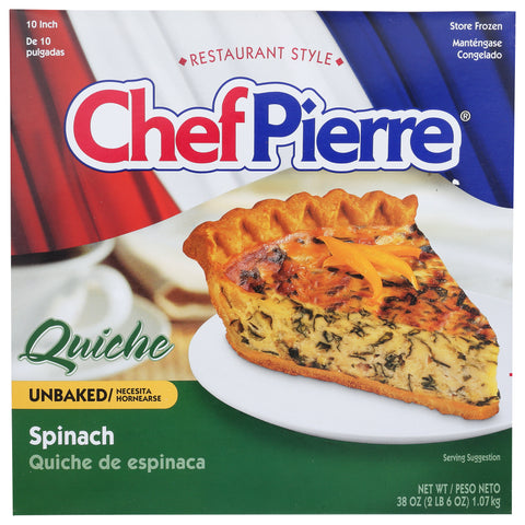 Sara Lee Chef Pierre Unbaked Spinach Quiche, 10 inch -- 6 per case.