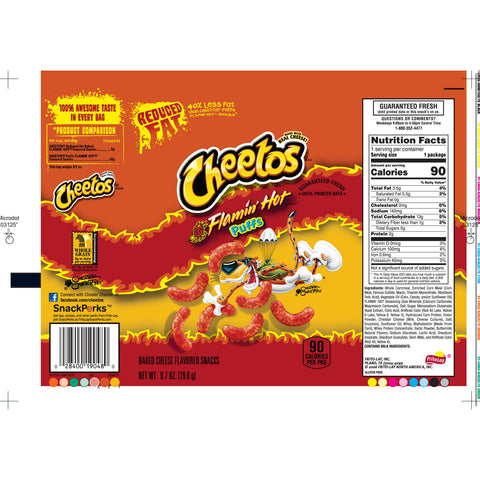 Snack Cheese Puff Reduced Fat Whole Grain Rich Flamin' Hot