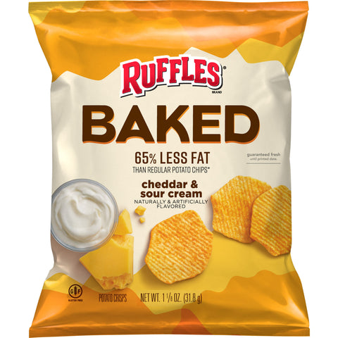 Ruffles Baked Cheddar and Sour Cream Potato Crisp, 1.125 Ounce -- 64 per case.