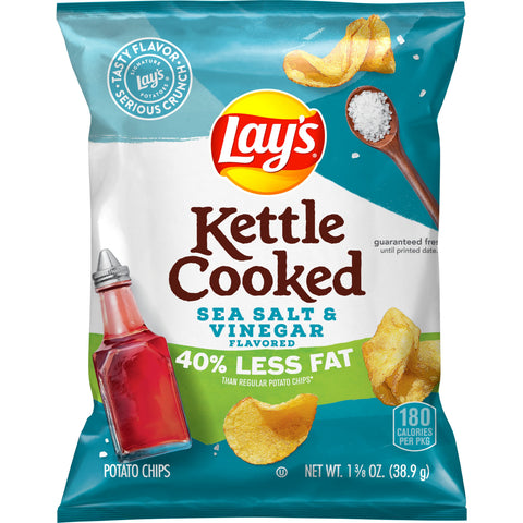 Lays Kettle Cooked Sea Salt and Vinegar Potato Chips, 1.375 Ounce -- 64 per case.