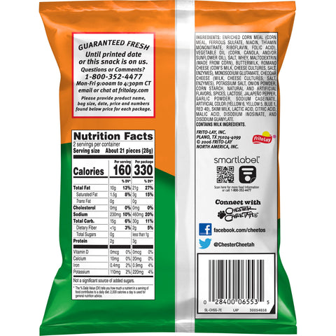 Cheetos Cheddar Jalapeno Crunchy Cheese Snacks, 2 Ounce -- 64 per case.