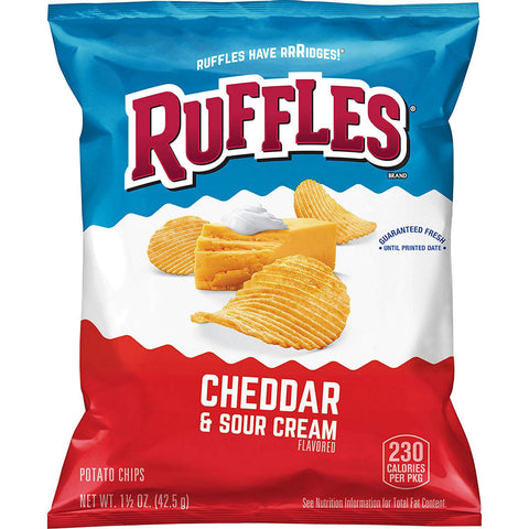 Ruffles Cheddar Sour Cream Potato Chips, 1.5 Ounce -- 64 per case.