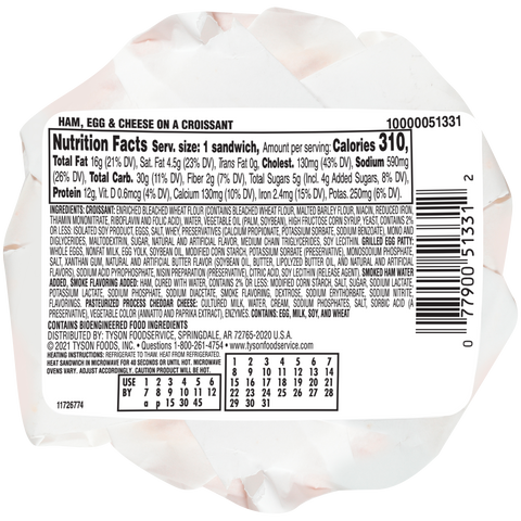 Jimmy Dean Ham Egg and Cheese Croissant Breakfast Sandwich, 3.9 Ounce -- 12 per case.