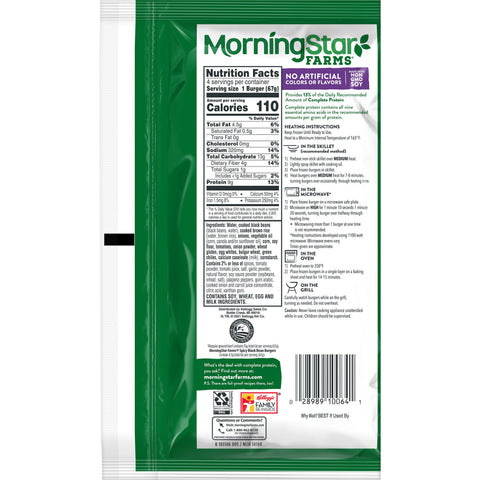 Morningstar Farms Spicy Black Bean Veggie Burgers, 9.5 Ounce -- 8 per case.