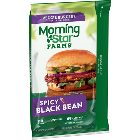 Morningstar Farms Spicy Black Bean Veggie Burgers, 9.5 Ounce -- 8 per case.