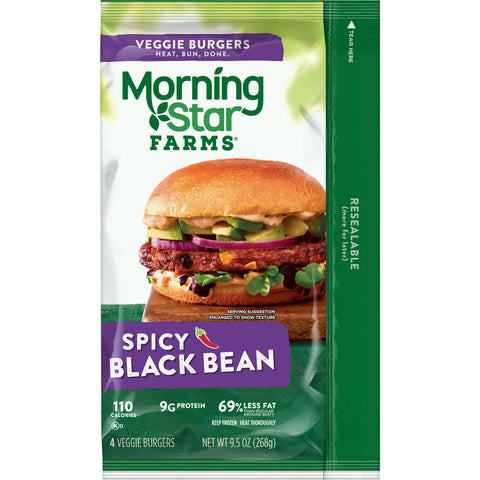Morningstar Farms Spicy Black Bean Veggie Burgers, 9.5 Ounce -- 8 per case.