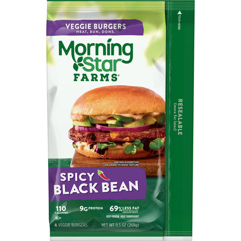 Morningstar Farms Spicy Black Bean Veggie Burgers, 9.5 Ounce -- 8 per case.