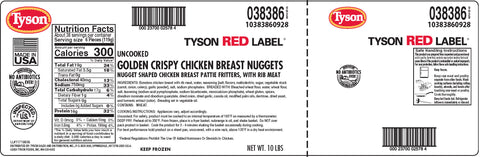 Tyson Red Label Golden Crispy Formed Breaded Chicken Breast Nugget, 5 Pound -- 2 per case.