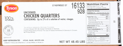 Tyson® CHICKEN QUARTERS 100% ALL NATURAL CVP 10161330928