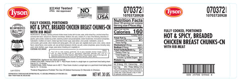 Chicken Wing Boneless Whole Grain Breaded Hot 'n Spicy Made W/ Whole Muscle 0.76 Oz 70372-0928