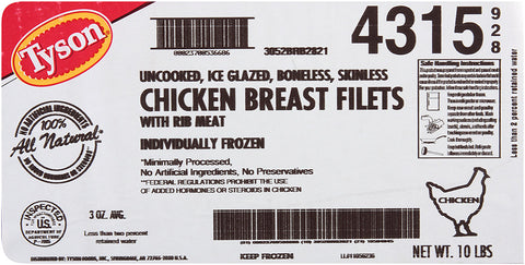 Tyson® CHICKEN BREAST BONELESS SKINLESS IQF RTC 3 OZ 10043150928
