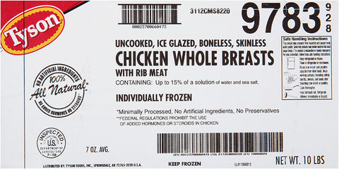 Tyson® CHICKEN BREAST BONELESS SKINLESS WHOLE MARINATED 15% IF 7 OZ 10097830928