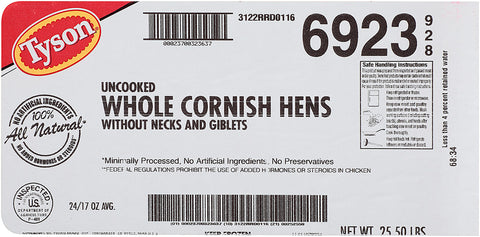 Tyson Whole Cornish Hen without Giblets, 18 Ounce -- 24 per case