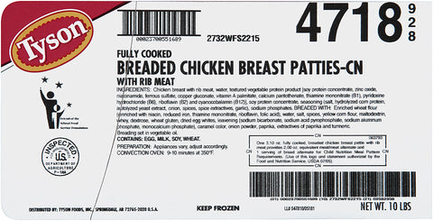 Tyson Fully Cooked Whole Grain Breast Patties, 5 Pound -- 2 per case