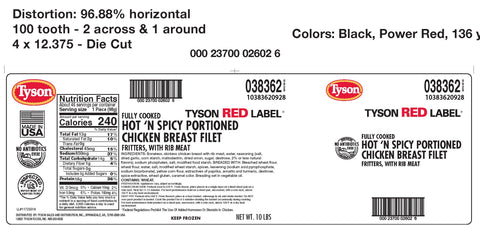 Tyson Red Label Select Cut Hot N Spicy Breaded Chicken Breast Portioned Filet, 3.5 Ounce -- 2 per case.