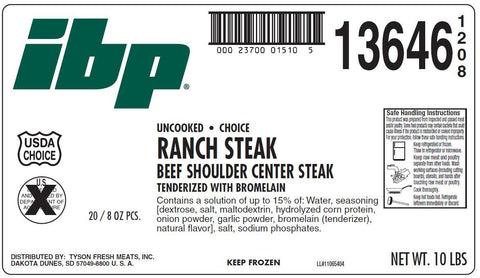 Tyson Choice Marinated Ranch Steak, 8 Ounce -- 20 per case.