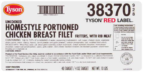 Tyson® Red Label™ CHICKEN BREAST FILLET BREADED HOMESTYLE SELECT CUT RTC 4 OZ 10383700928