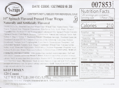 Mexican Original® TORTILLA WRAP FLOUR SPINACH FLAVORED 10