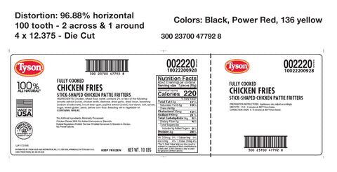 Tyson® CHICKEN FRIES STICK-SHAPED CHICKEN PATTIE FRITTERS FC 10022200928