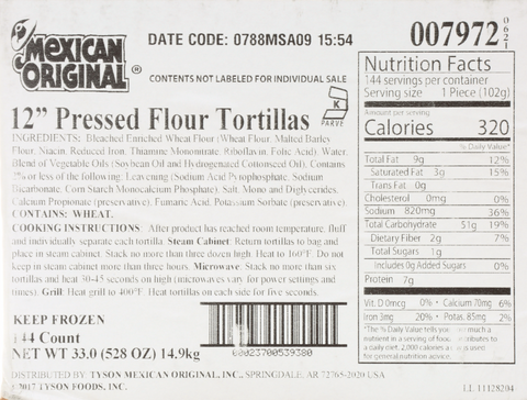 Tortilla Flour White Heat-pressed 12