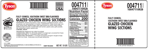 Tyson® CHICKEN WING G2 DOUBLE GLAZED™ SOUTHERN SWEET BBQ 1ST & 2ND JOINTS FC 10047110928