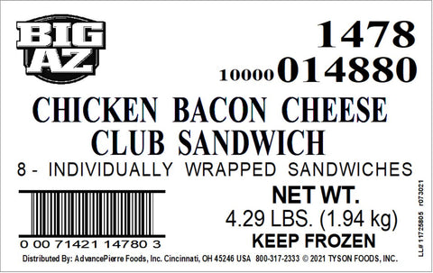 Big Az® SANDWICH CHICKEN BACON CHEDDAR CLUB IW 8.75 OZ 10000014880
