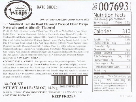 Mexican Original® TORTILLA FLOUR SUN DRIED TOMATO BASIL 12