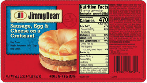 Jimmy Dean Egg and Cheese Sausage Croissant Sandwich, 4.9 Ounce -- 12 per case.