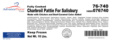 Advancepierre™ BEEF DOWN HOME CHARBROIL PATTIE FOR SALISBURY CHAR MARKED FC 4 OZ 10000076740