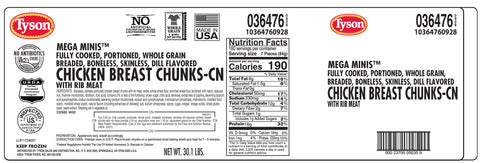 Tyson® CHICKEN CHUNK BREADED DILL BREAST MEAT COOKED FROZEN .43 OZ