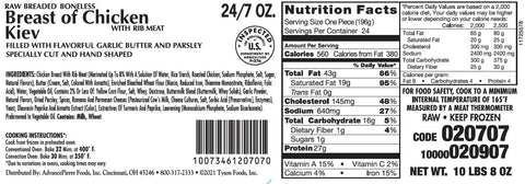 Barber Foods Frozen Stuffed Chicken Kiev Breast Meat, 7 Ounce -- 24 per case.
