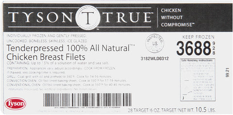 Tyson Savory Formulated Chicken Breast Fillet, 6 Ounce -- 28 per case.