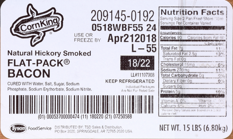 Corn King® BACON 18/22 CT SMOKED LAYER-STYLE FLAT-PACK® GAS-FLUSHED 12091450192
