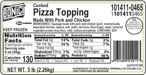 Bonici® PIZZA TOPPING PORK ITALIAN X-SMALL CHUNK 11014110465