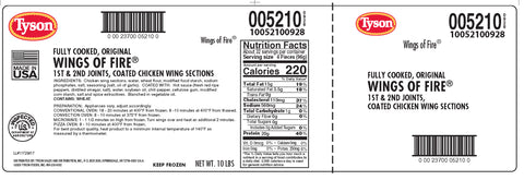Tyson® CHICKEN WINGS OF FIRE® ORIGINAL SMALL GLAZED 1ST & 2ND JOINT FC 10052100928