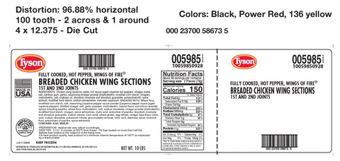 Chicken Wing Breaded Fc Hot Pepper Wings Of Fire® 1st & 2nd Joint Medium 5985-0928