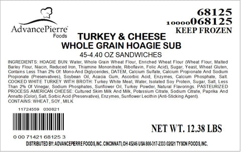 Advancepierre™ SANDWICH TURKEY/AMERICAN CHEESE WG SUB 10000068125