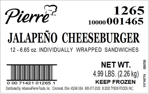 Pierre® SANDWICH JUMBO JALAPENO CHEESEBURGER 6.65 OZ 10000001465