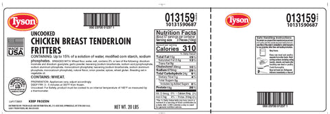 Tyson® CHICKEN TENDERLOIN FRITTER BREADED HOMESTYLE 180-220 CT 10131590687