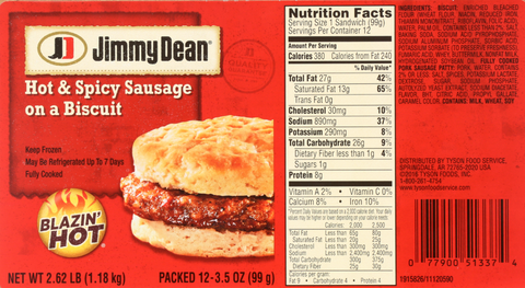 Jimmy Dean SANDWICH SAUSAGE BISCUIT HOT & SPICY 10000051327